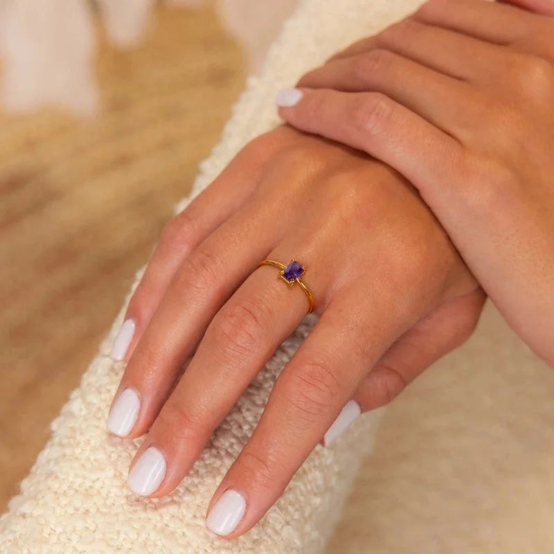 Modern Style Square Copper Zircon 18K Gold Plated Open Rings