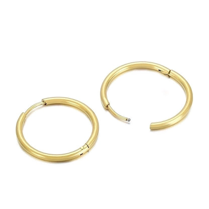 1 Pair Streetwear Solid Color Titanium Steel 18K Gold Plated Hoop Earrings