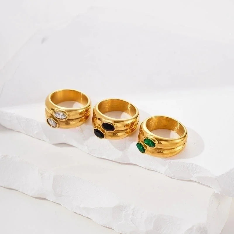 304 Stainless Steel 14K Gold Plated Vacation Plating Inlay Round Zircon Rings