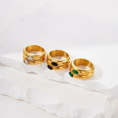 304 Stainless Steel 14K Gold Plated Vacation Plating Inlay Round Zircon Rings