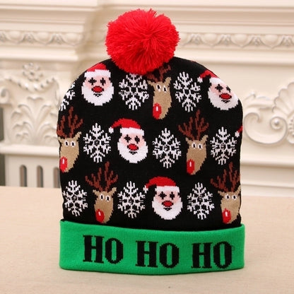 Spot Cross-border New Christmas Hat Colorful Luminous Knitted Hat Christmas Hat Adult Children Knitted Wool Christmas