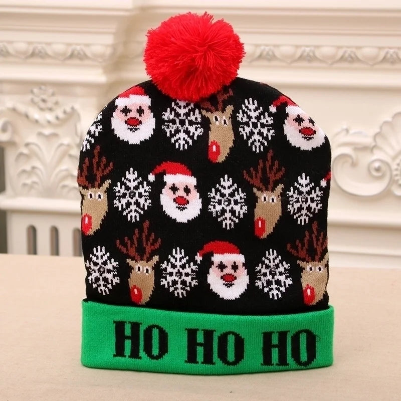 Spot Cross-border New Christmas Hat Colorful Luminous Knitted Hat Christmas Hat Adult Children Knitted Wool Christmas