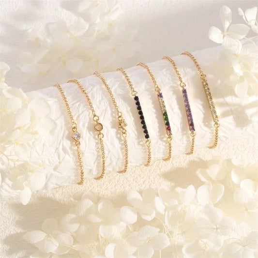 Copper 18K Gold Plated IG Style Minimalist Commute Geometric Rectangle Inlay Zircon Bracelets