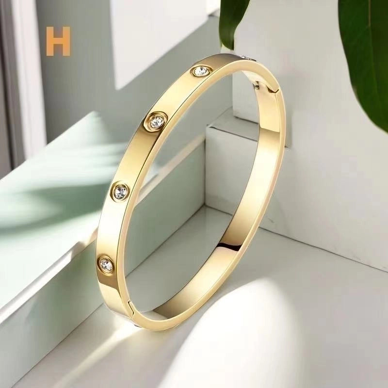 Minimalist Commute Circle Titanium Steel Plating Inlay Zircon Rings Bracelets