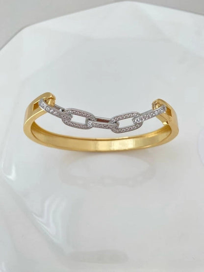 5 Pieces Vintage Style Geometric Copper Zircon Mixed Metal Plating Bangle