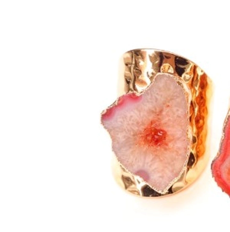 5 Pieces Casual Irregular Agate Brass Natural Stone Open Ring