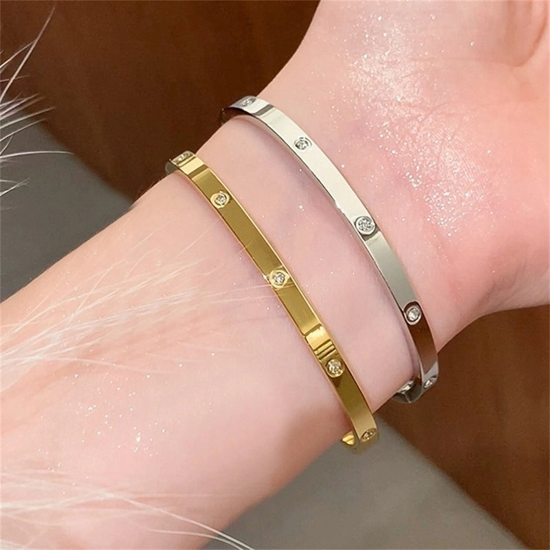 Casual Minimalist Streetwear Geometric 304 Stainless Steel Zircon Bangle In Bulk