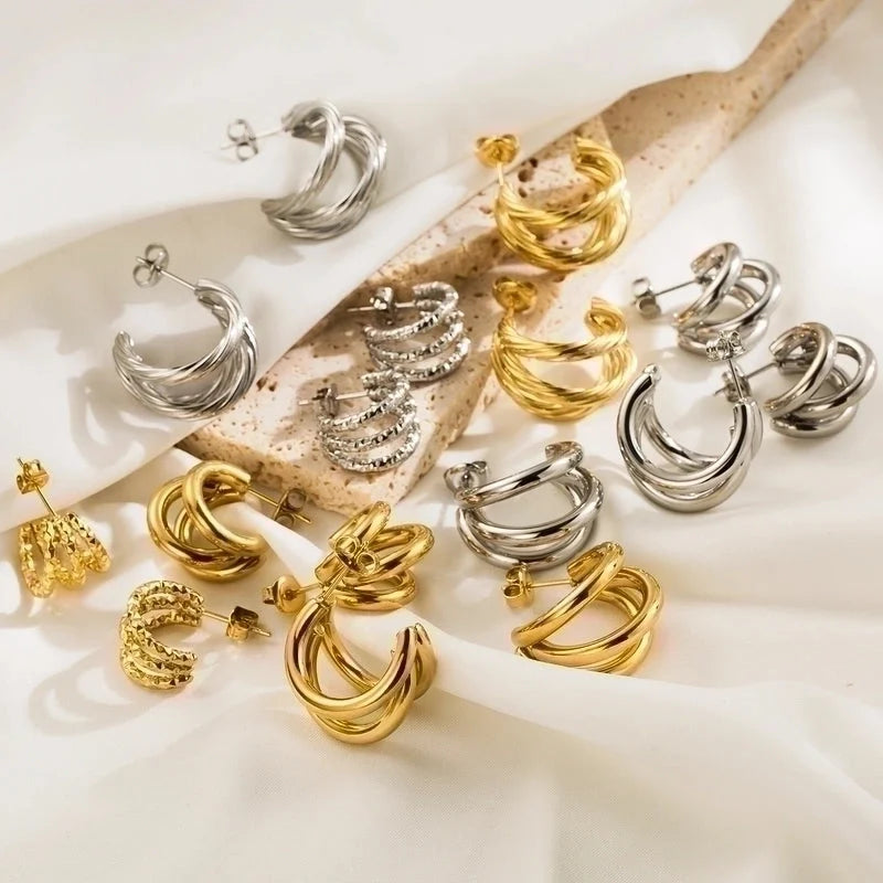 1 Pair Minimalist Classic Style C Shape Plating Stainless Steel 14k Gold Plated Ear Studs