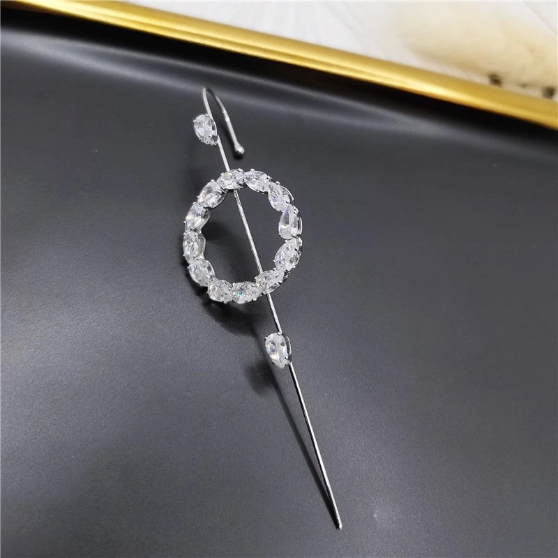2 Pieces Trendy Zircon Ear Hook Piercing Ear Pin Female Net Red Personality Design Surrounding Ear Bone Clip Oblique Line Earrings