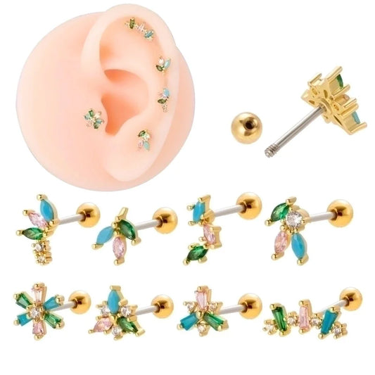 1 Piece Ear Cartilage Rings & Studs Minimalist Classic Style Geometric Leaf Flower 316L Stainless Steel Copper Plating Inlay Zircon