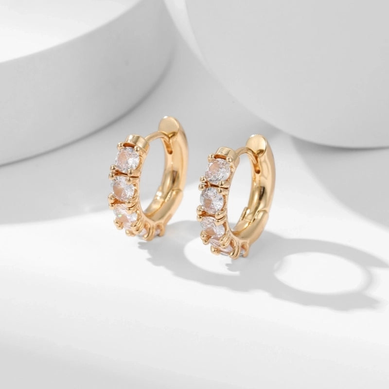 1 Pair Elegant Vintage Style Round Plating Inlay Copper Zircon Gold Plated Hoop Earrings