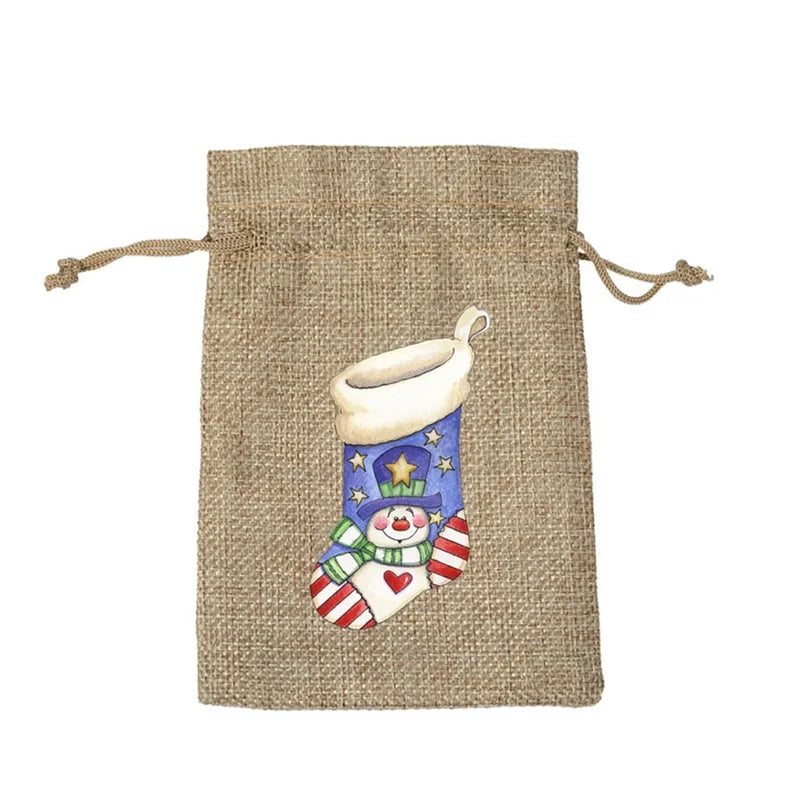 Christmas Nordic Style Cute Modern Style Christmas Tree Snowman Snowflake Imitated Hemp Party Festival Candy Bag