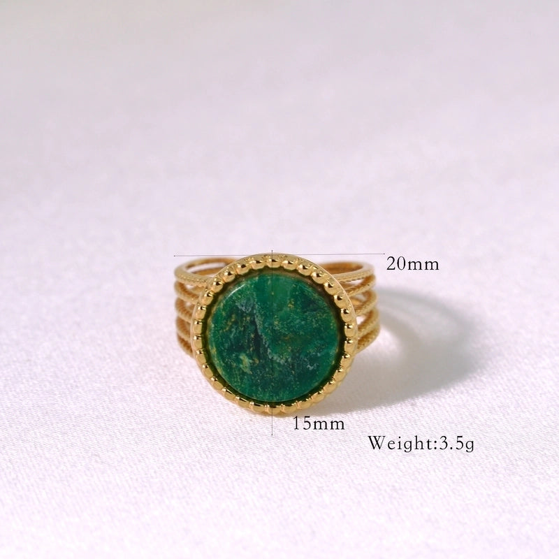 Retro French Style Geometric Titanium Steel Natural Stone Open Rings In Bulk