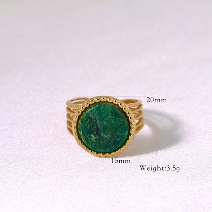 Retro French Style Geometric Titanium Steel Natural Stone Open Rings In Bulk