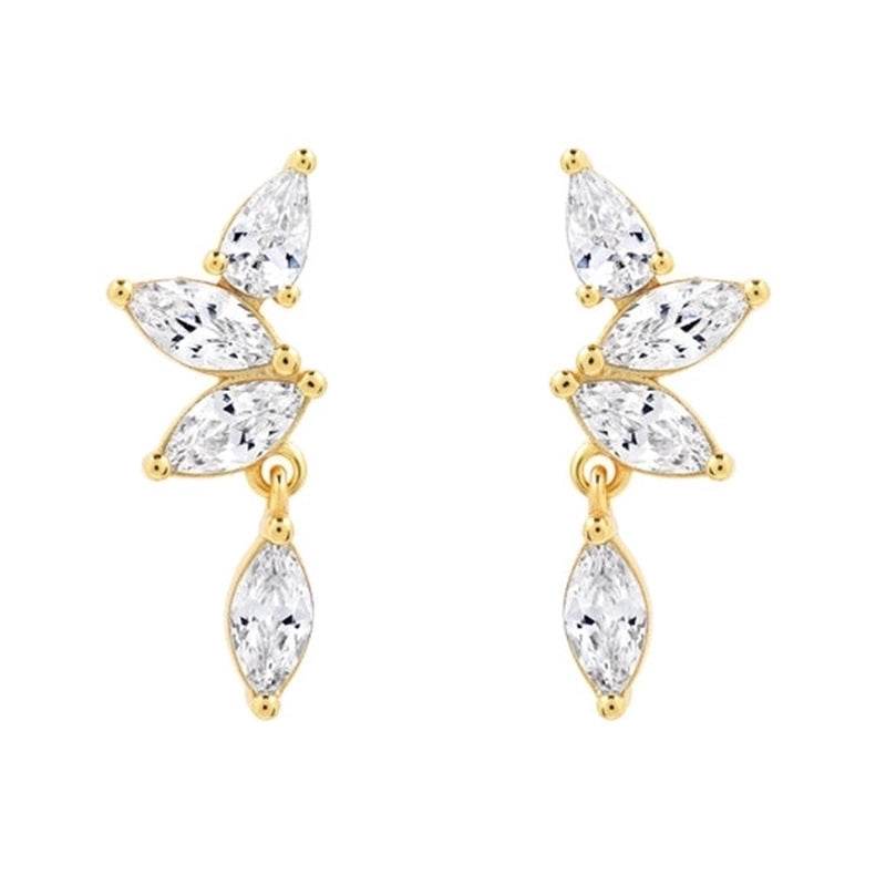 1 Pair Minimalist Shiny Geometric Water Droplets Flower Inlay Copper Zircon Drop Earrings Ear Studs