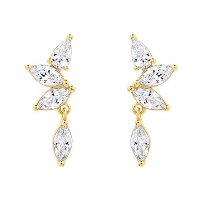 1 Pair Minimalist Shiny Geometric Water Droplets Flower Inlay Copper Zircon Drop Earrings Ear Studs