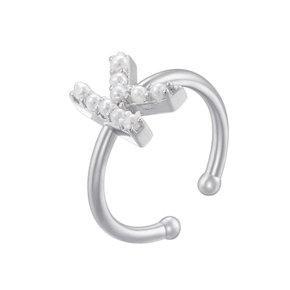 Copper 18K Gold Plated Plating Inlay Letter Artificial Pearls Open Rings