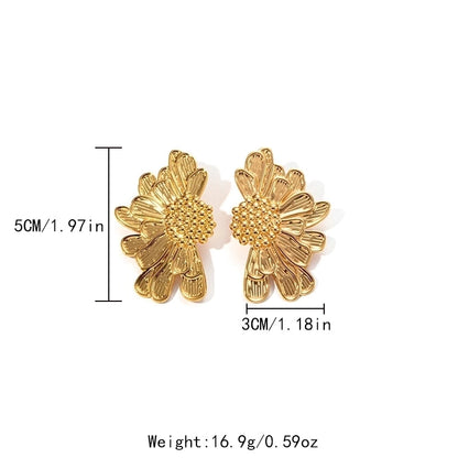1 Pair Elegant Sweet Pastoral Flower Ginkgo Leaf Fish Tail Plating 304 Stainless Steel 14K Gold Plated Ear Studs