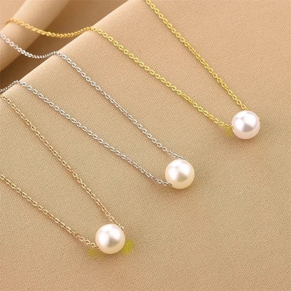 Minimalist Geometric Titanium Steel Plating Artificial Pearls Necklace