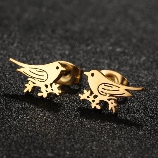 1 Pair Minimalist Bird Plating 304 Stainless Steel 18K Gold Plated Ear Studs