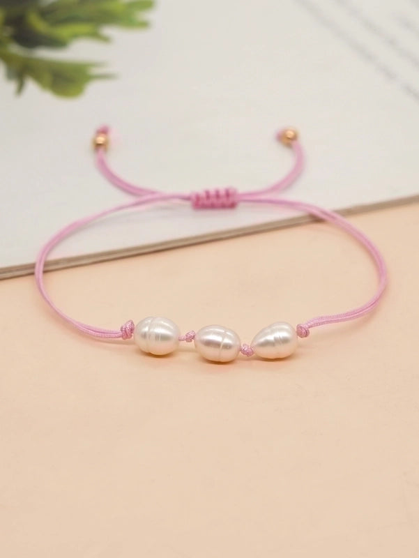 Artificial Crystal Freshwater Pearl Copper Beaded Braid Pentagram Bracelets