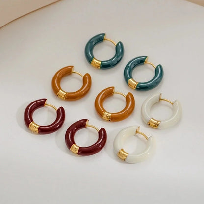 1 Pair Sweet Round Enamel 304 Stainless Steel Earrings