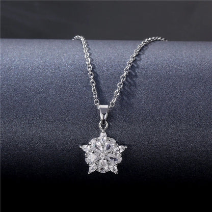 Stainless Steel Titanium Steel White Gold Plated Minimalist Plating Inlay Water Droplets Flower Zircon Pendant Necklace