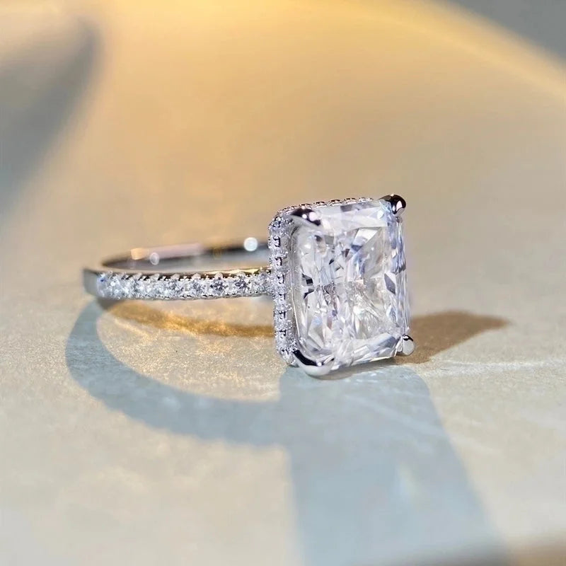 925 Sterling Silver Plating Inlay Square Zircon Rings