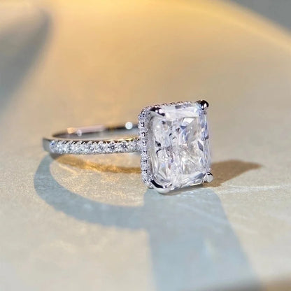 925 Sterling Silver Plating Inlay Square Zircon Rings