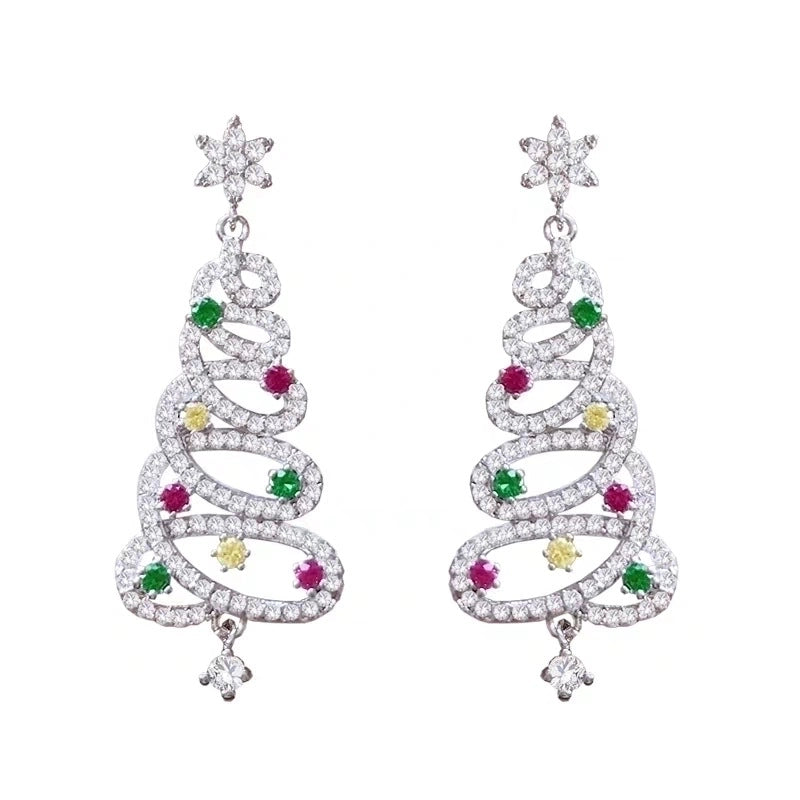 Fashion Christmas Tree Alloy Inlay Artificial Gemstones Christmas Women's Earrings