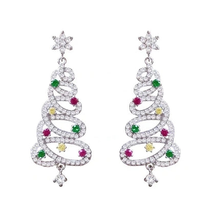 Fashion Christmas Tree Alloy Inlay Artificial Gemstones Christmas Women's Earrings