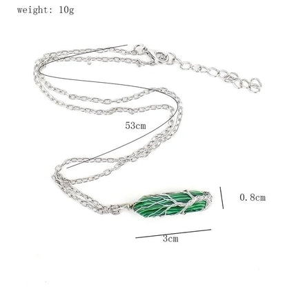 Minimalist Hexagon Prism Natural Stone Ferroalloy Knitting Pendant Necklace