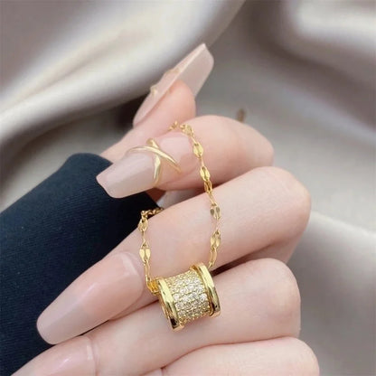 Minimalist Bow Knot Titanium Steel Copper Inlay Rhinestones Pendant Necklace