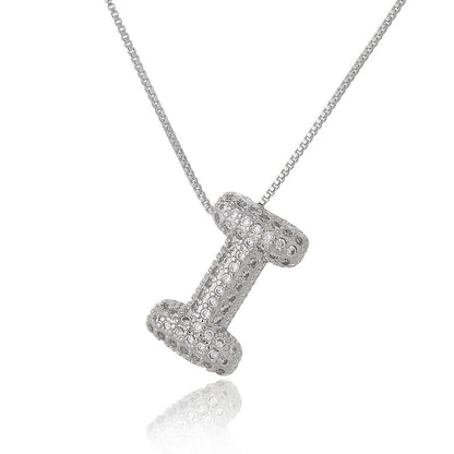 Copper Inlay Letter Zircon Pendant Necklace
