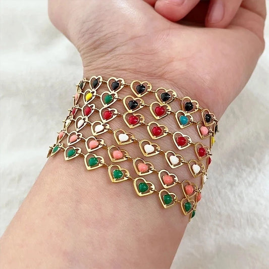 Titanium Steel Minimalist Classic Style Inlay Heart Shape Turquoise Bracelets