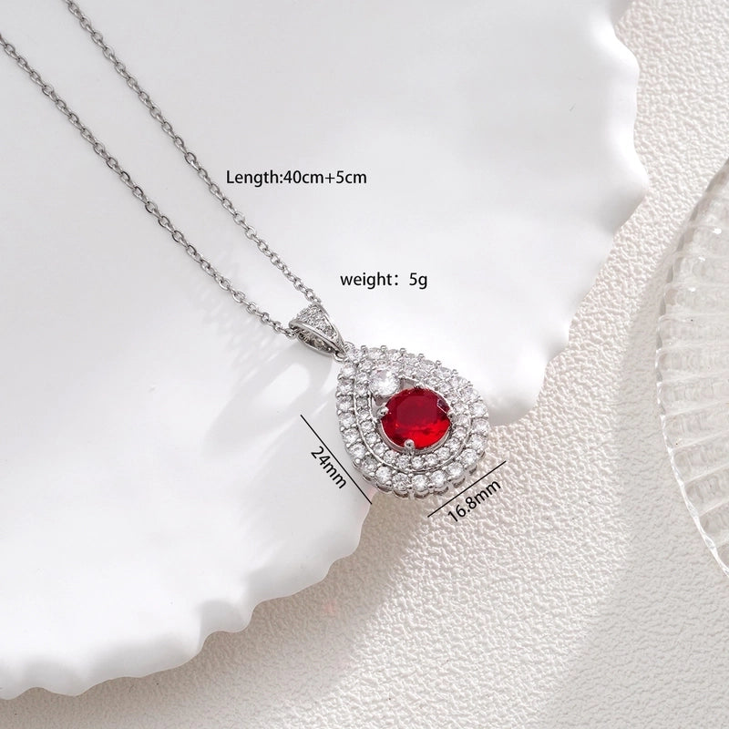 Glam Water Droplets 304 Stainless Steel Copper Zircon Inlay Pendant Necklace