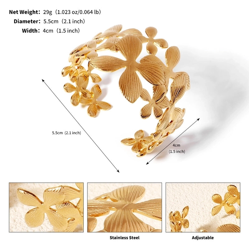 Modern Style Geometric Plant 304 Stainless Steel 18K Gold Plated Bangle In Bulk