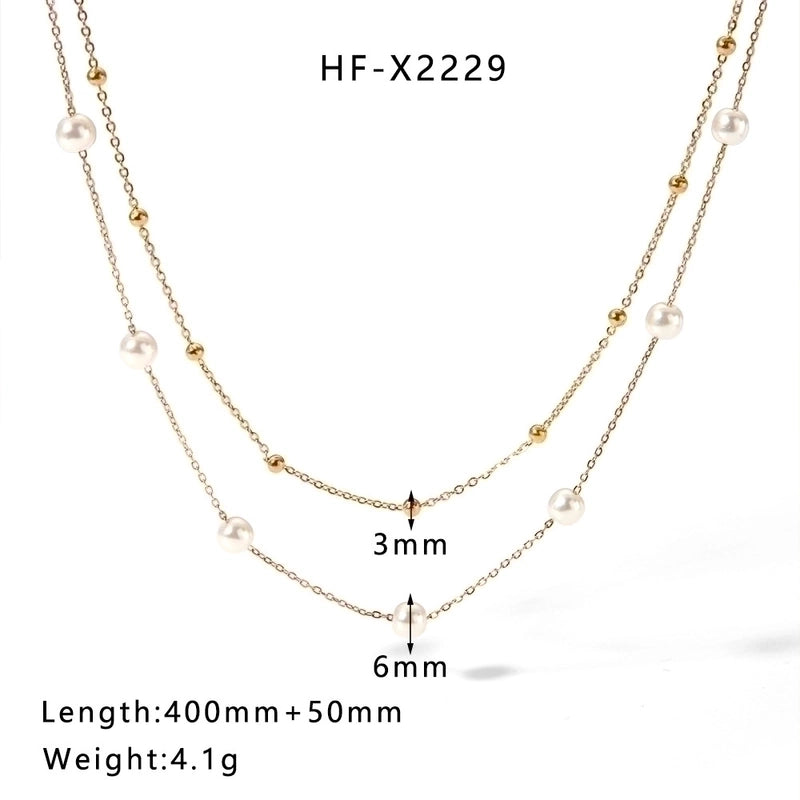 304 Stainless Steel 18K Gold Plated Casual Elegant Lady Plating Geometric Star Heart Shape Artificial Pearls Shell Layered Necklaces Pendant Necklace