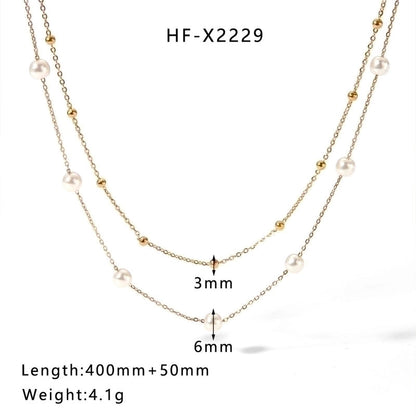 304 Stainless Steel 18K Gold Plated Casual Elegant Lady Plating Geometric Star Heart Shape Artificial Pearls Shell Layered Necklaces Pendant Necklace