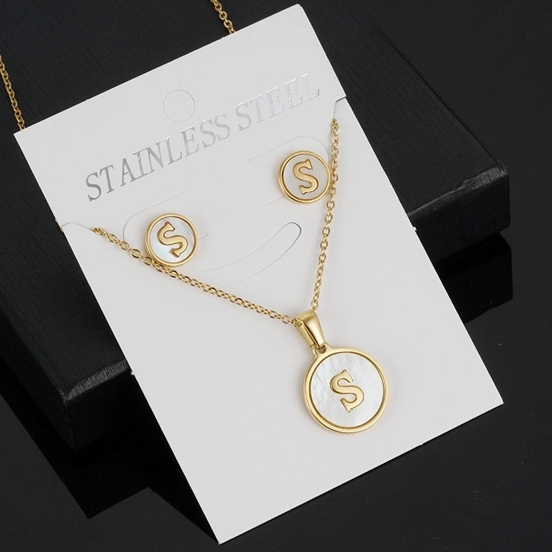 Minimalist Round Letter 304 Stainless Steel Shell 18K Gold Plated Gold Plated Stainless Steel Jewelry Sets