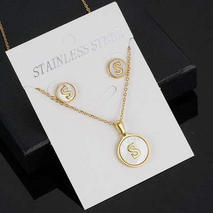 Minimalist Round Letter 304 Stainless Steel Shell 18K Gold Plated Gold Plated Stainless Steel Jewelry Sets