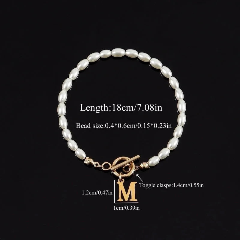 Elegant Minimalist Classic Style Letter 304 Stainless Steel Artificial Pearl Bracelets In Bulk