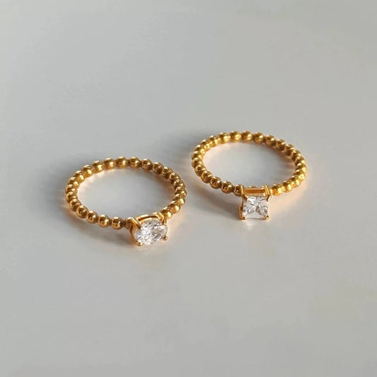 IG Style Shiny Geometric 304 Stainless Steel Zircon 18K Gold Plated Inlay Rings