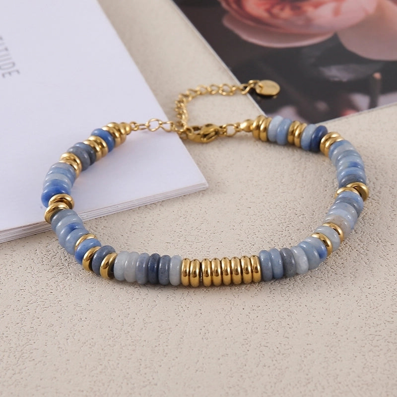 Retro Ethnic Style Geometric Stainless Steel Natural Stone 18K Gold Plated Bracelets In Bulk