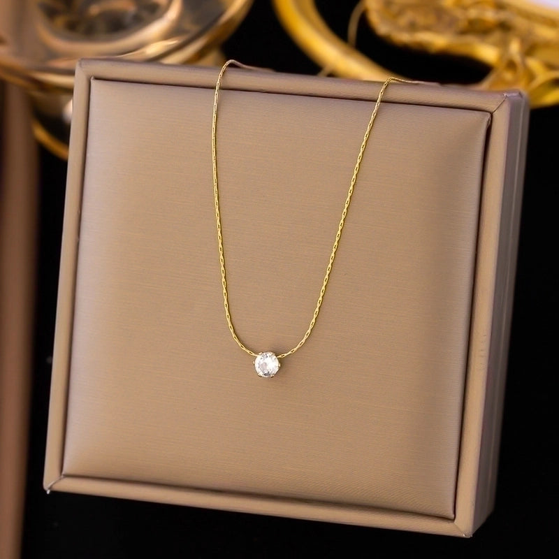 304 Stainless Steel 18K Gold Plated Minimalist Plating Inlay U Shape Heart Shape Acrylic Artificial Rhinestones Plastic Pendant Necklace
