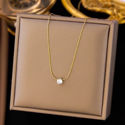 304 Stainless Steel 18K Gold Plated Minimalist Plating Inlay U Shape Heart Shape Acrylic Artificial Rhinestones Plastic Pendant Necklace