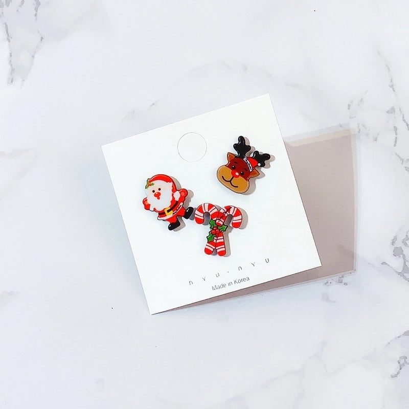 Spot Cartoon Acrylic Christmas Brooch Badge Snowman Elk Christmas Tree Collar Pin Set Corsage