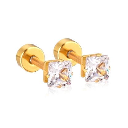 Minimalist Square Stainless Steel Rhinestone Ear Studs 1 Pair