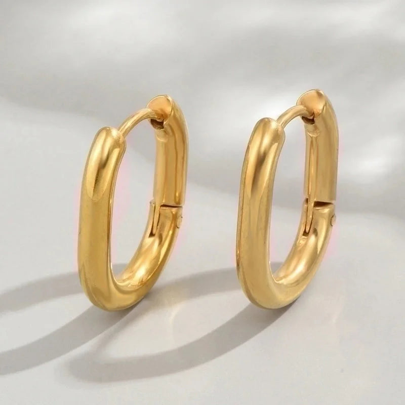 1 Pair Minimalist Triangle Circle Heart Shape Stainless Steel Hoop Earrings