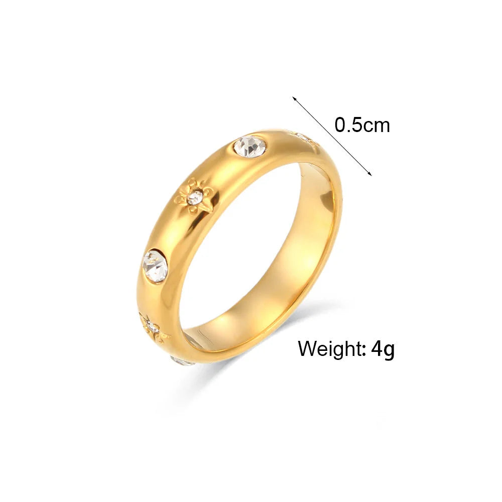 IG Style Women Round Geometric Stainless Steel 18K Gold Plated Rings